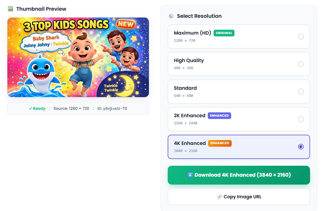 Select Resolution and Download YouTube Thumbnail